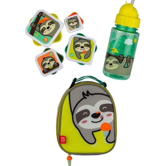 Tum Tum Insulated Lunch Bag, Flip Top Water Bottle And Nesting (Set Of 4) Snack Pots - Stanley Sloth